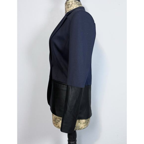 THEORY Shinna C Pryor Blazer Leather / Viscose Combo Navy / Black-Brown Size 4 - Picture 3 of 16